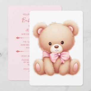 Inbjudan till nalle Rosa Baby Shower