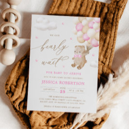 Inbjudan till nalle Rosa Ballons Baby Shower