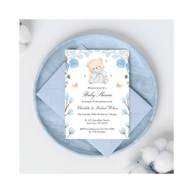 Inbjudan till Nallen Blue Baby Shower Boy (Skapare uppladdad)