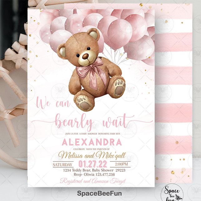 Inbjudan till nallens babyvisningsprogram kan skic (Teddy Bear,invitation,Baby Shower invites,Baby Shower bear,teddy bear Invitation,Hot air balloon,bab)