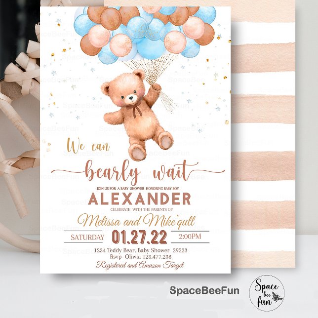 Inbjudan till nallens babyvisningsprogram kan vara (Teddy Bear baby shower boy,Baby Shower bear invitation,boho bohemian bear,We Can Bearly Wait invites)