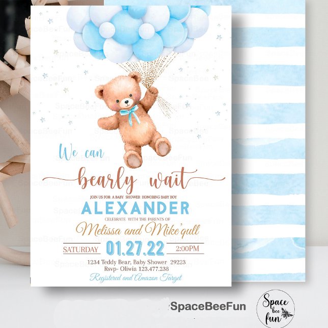 Inbjudan till nallens babyvisningsprogram kan vara (Teddy Bear baby shower boy,Baby Shower bear invitation,boho bohemian bear,We Can Bearly Wait invites)