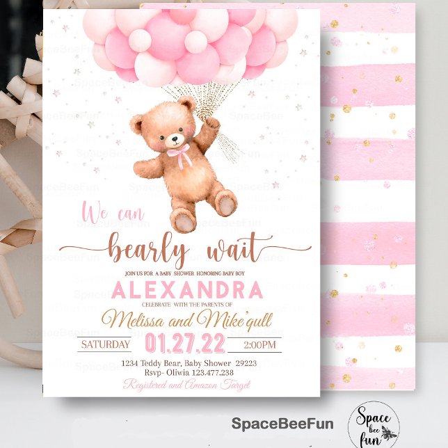 Inbjudan till nallens babyvisningsprogram kan vara (Teddy Bear baby shower girl,Baby Shower bear invitation,boho bohemian bear,We Can Bearly Wait invite)