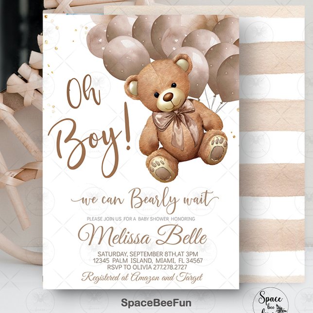 Inbjudan till nallens babyvisningsprogram kan vara (Teddy Bear,invitation,Baby Shower invites,Baby Shower bear,teddy bear Invitation,Hot air balloon ba )