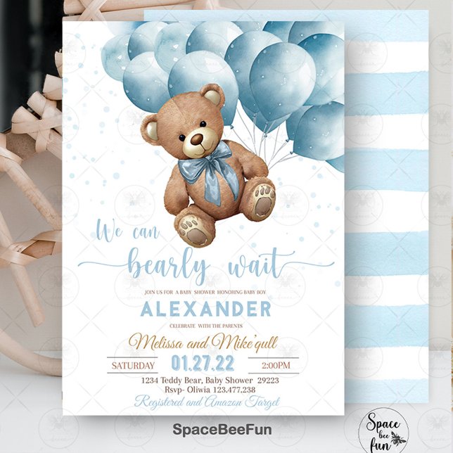 Inbjudan till nallens babyvisningsprogram kan vara (Teddy Bear,invitation,Baby Shower invites,Baby Shower bear,teddy bear Invitation,Hot air balloon ba )
