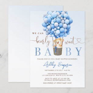 Inbjudan till nallens Blue Balloon Baby Shower