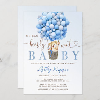 Inbjudan till nallens Blue Balloon Baby Shower