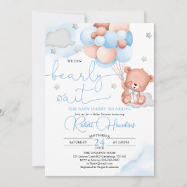 Inbjudan till nallens Blue Balloon Baby Shower