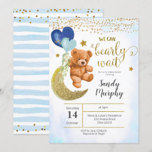 Inbjudan till nallens Blue Balloon Baby Shower