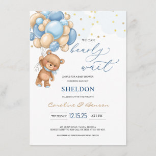 Inbjudan till nallens Blue Balloons Baby Shower