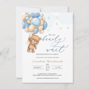 Inbjudan till nallens Blue Balloons Baby Shower