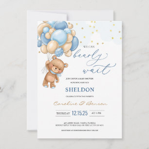 Inbjudan till nallens Blue Balloons Baby Shower
