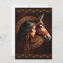 Inbjudan till Native American-flicka med häst