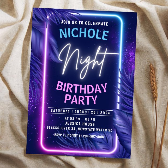 Inbjudan till nattglimt på födelsedagen Party (Zazzle Night Glow Party Birthday Invitation)