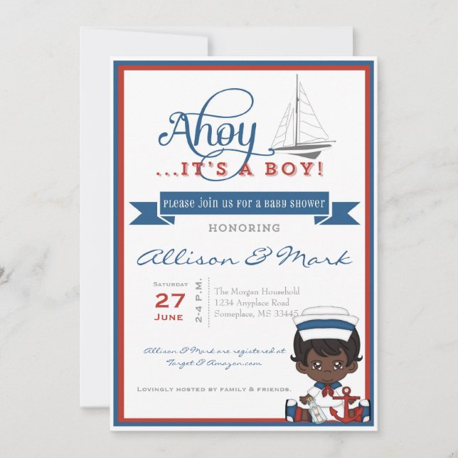 Inbjudan till Nautical African American Baby Showe (Framsida)