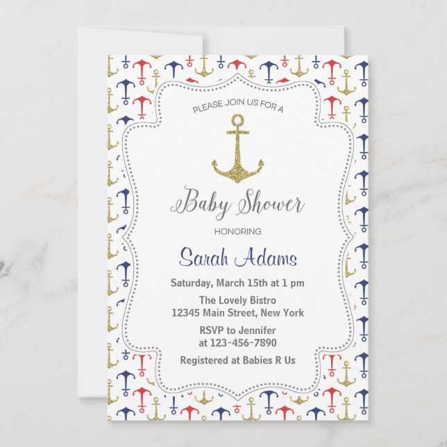 Inbjudan till Nautical Anchor Baby Shower (Framsida)
