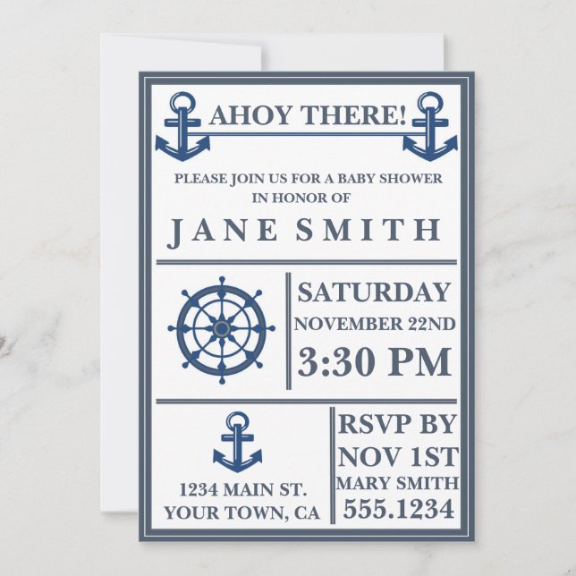 Inbjudan till Nautical Anchor Baby Shower (Framsida)