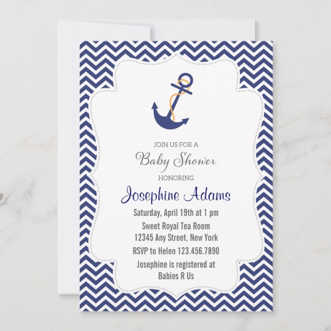 Inbjudan till Nautical Anchor Baby Shower, marinbl (Framsida)