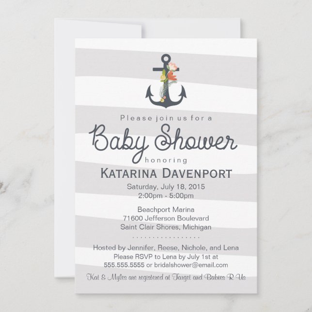 Inbjudan till Nautical Anchor Baby Shower - pojke, (Framsida)