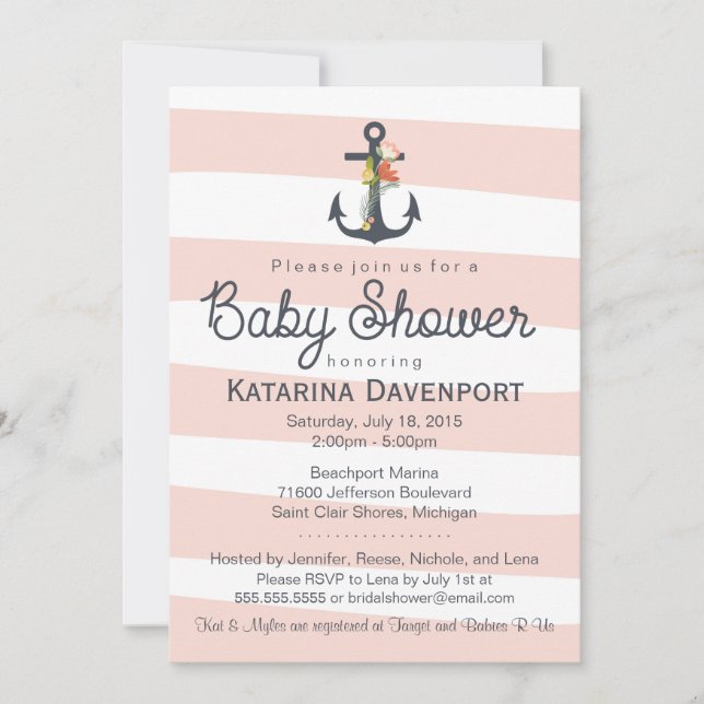 Inbjudan till Nautical Anchor Baby Shower - pojke, (Framsida)