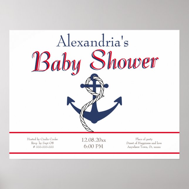 Inbjudan till Nautical Anchor Blue Baby Shower Poster (Framsidan)