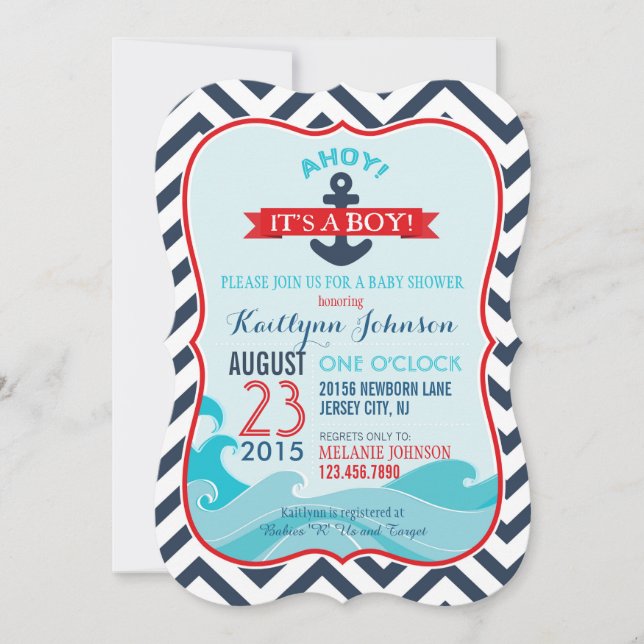 Inbjudan till Nautical Anchor och Chevron Baby Sho (Framsida)
