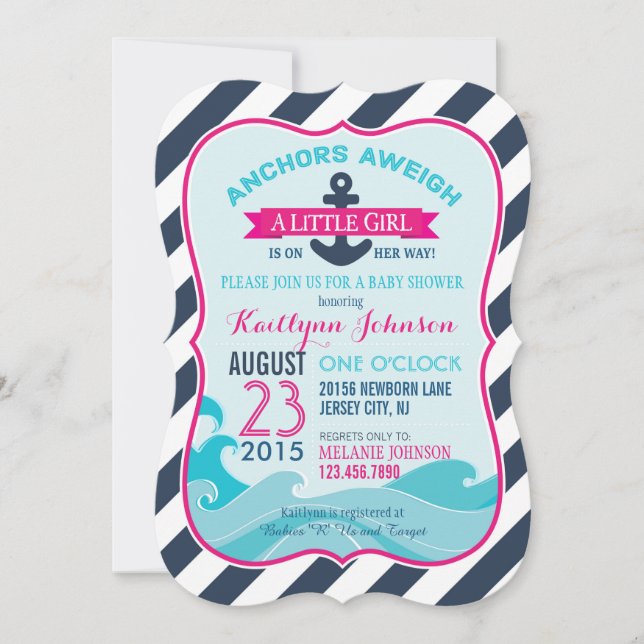 Inbjudan till Nautical Anchor och Rand Baby Shower (Framsida)