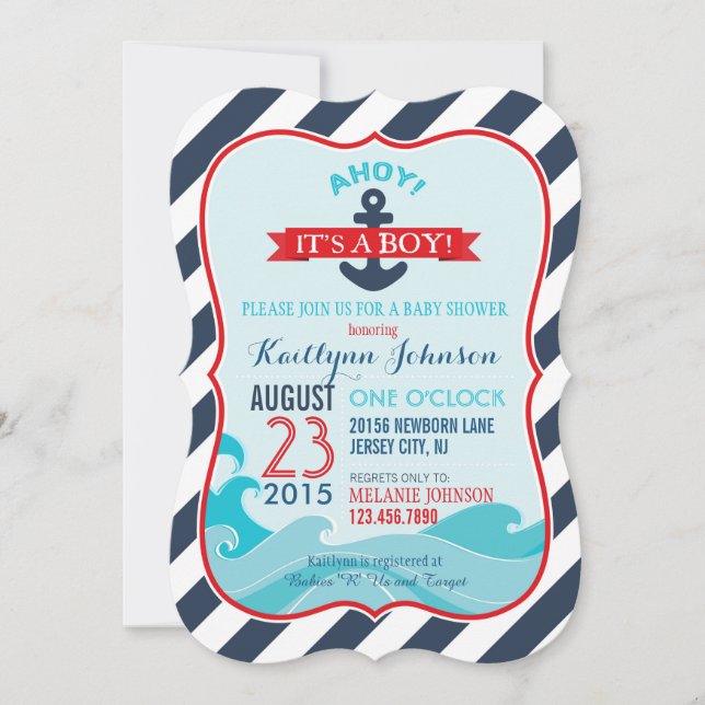 Inbjudan till Nautical Anchor och Rand Baby Shower (Framsida)