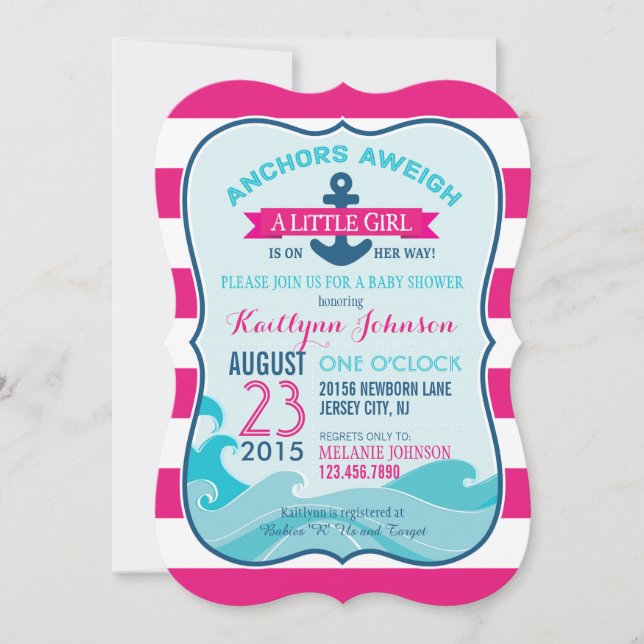 Inbjudan till Nautical Anchor och Rand Baby Shower (Framsida)