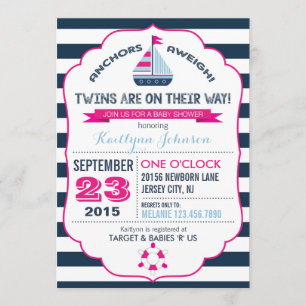 Inbjudan till Nautical Anchor och Rand Baby Shower