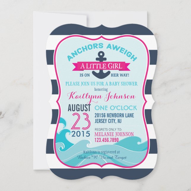 Inbjudan till Nautical Anchor och Rand Baby Shower (Framsida)