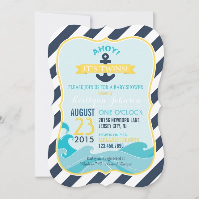 Inbjudan till Nautical Anchor och Rand Baby Shower (Framsida)