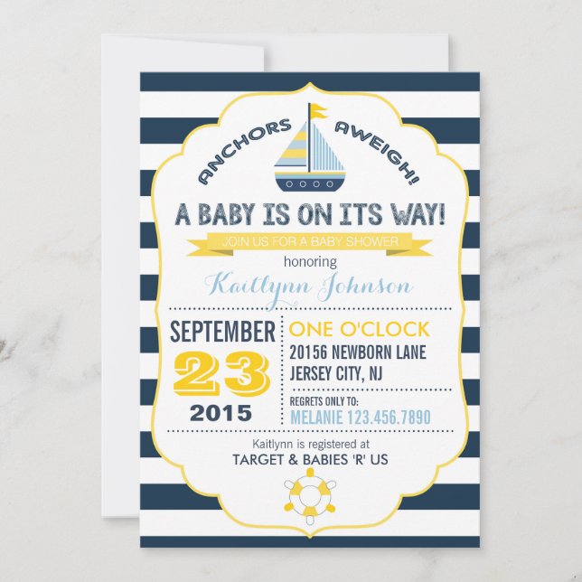 Inbjudan till Nautical Anchor och Rand Baby Shower (Framsida)