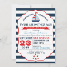 Inbjudan till Nautical Anchor och Rand Baby Shower
