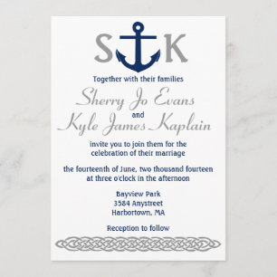 Inbjudan till Nautical Anchor Wedding Navy och Grå