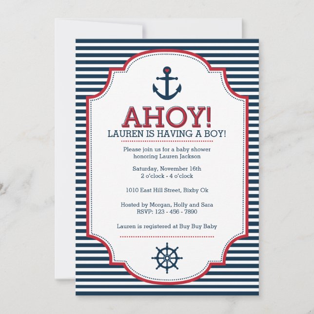 Inbjudan till Nautical Baby Shower (Framsida)