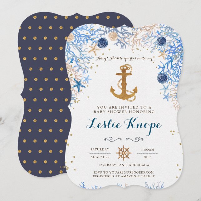 Inbjudan till Nautical Baby Shower (Fram/baksida)