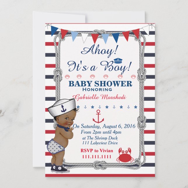 Inbjudan till Nautical Baby Shower, Babyskåda (Framsida)