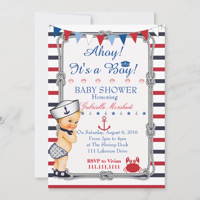 Inbjudan till Nautical Baby Shower, babyskare (Framsida)