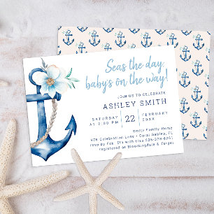 Inbjudan till Nautical Baby Shower Blå vattenfär