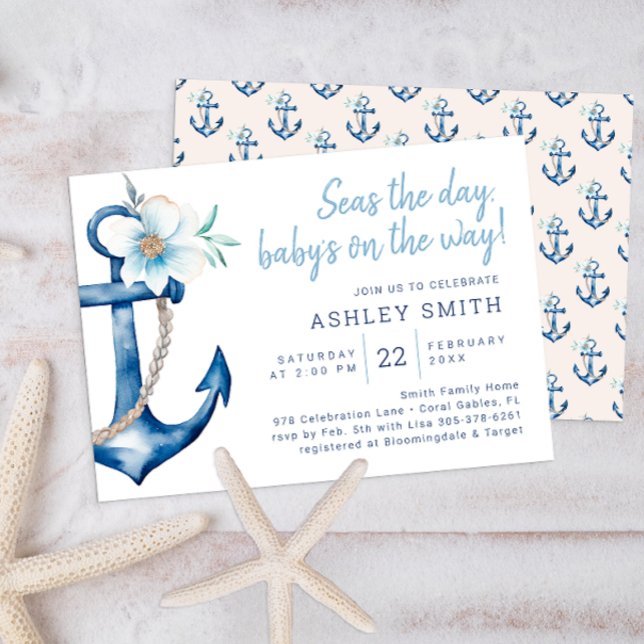 Inbjudan till Nautical Baby Shower | Blå vattenfär (Nautical Baby Shower Invitation)