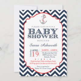 Inbjudan till Nautical Baby Shower, Chevron Red na