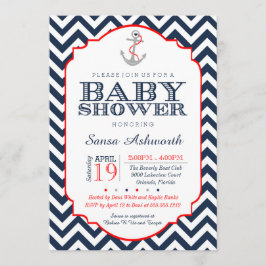 Inbjudan till Nautical Baby Shower, Chevron Red na