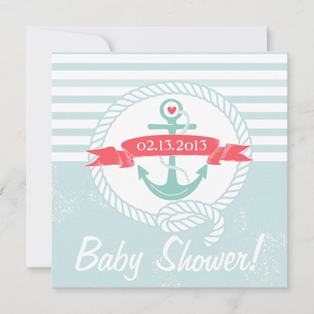 Inbjudan till Nautical Baby Shower för blå fästpun (Framsida)
