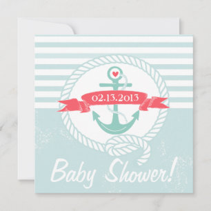 Inbjudan till Nautical Baby Shower för blå fästpun