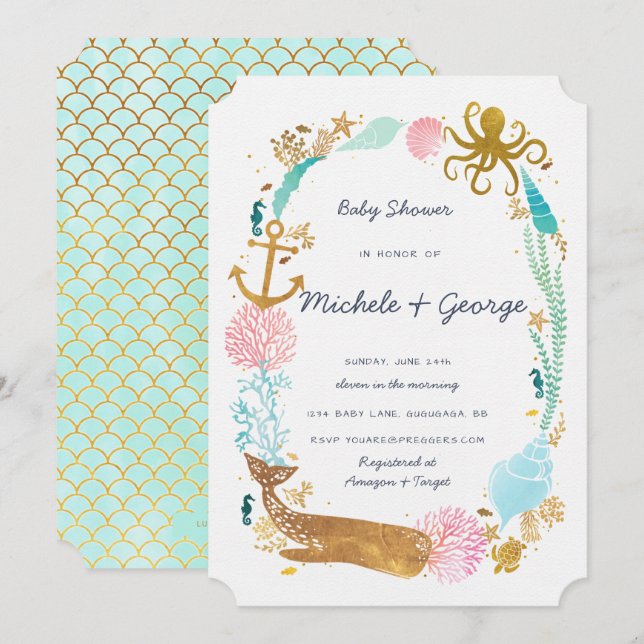 Inbjudan till Nautical Baby Shower för val (Fram/baksida)