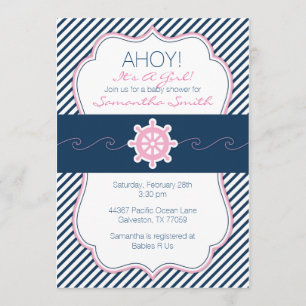 Inbjudan till Nautical Baby Shower - marinblått oc