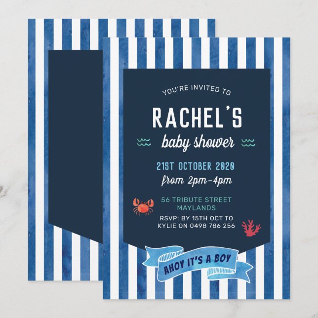 Inbjudan till Nautical Baby Shower, Nautical (Fram/baksida)