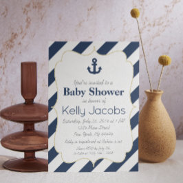Inbjudan till Nautical Baby Shower Navy och Guld