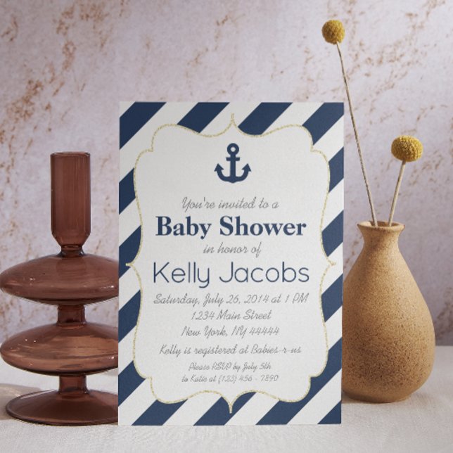 Inbjudan till Nautical Baby Shower Navy och Guld (Skapare uppladdad)